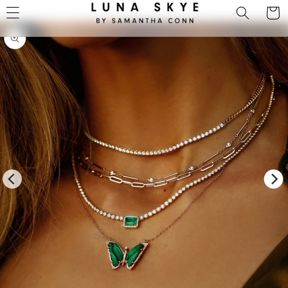 Luna Skye 14k Gold & Diamond Malachite baby butterfly necklace. - Picture 11 of 15